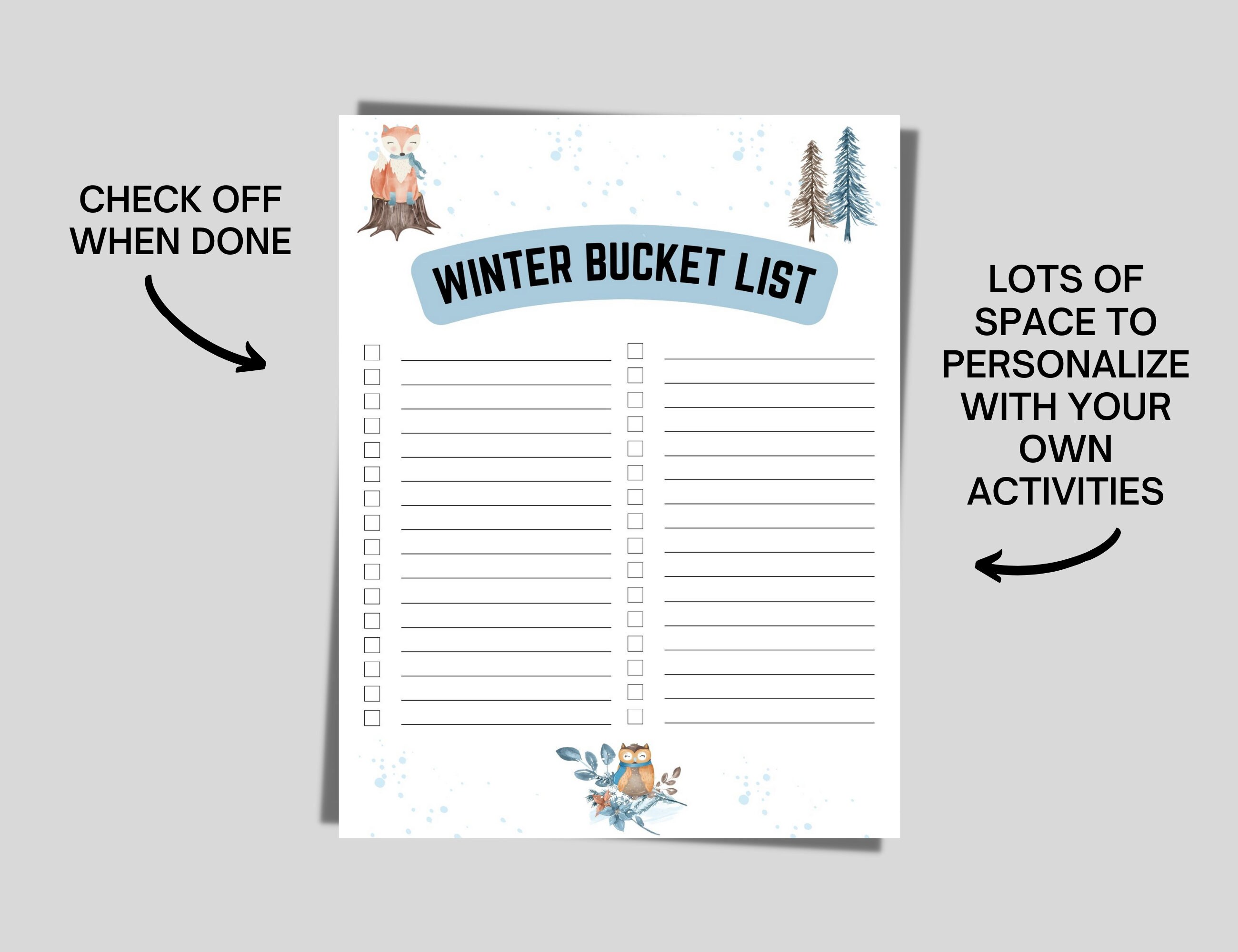 Winter Bucket List Printable, Printable Bucket List, Winter Activity