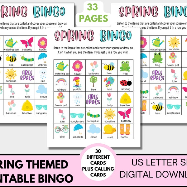 Spring Bingo Printables, Printable Bingo Game, Classroom Bingo, Sping Bingo Game, Teacher Resource, Kids Bingo, Bingo Cards, Printable Bingo