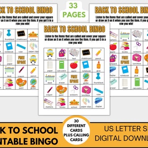 Bingo imprimible para la vuelta al cole, juego de bingo imprimible, bingo en el aula, juego del primer día de clases, recursos para profesores, bingo para niños, tarjetas de bingo