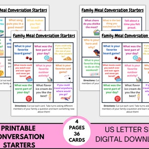Dinner Conversation Starters, Family Dinner, Conversation Cards, Printable Conversation Starters, Conversation Starters for Kids
