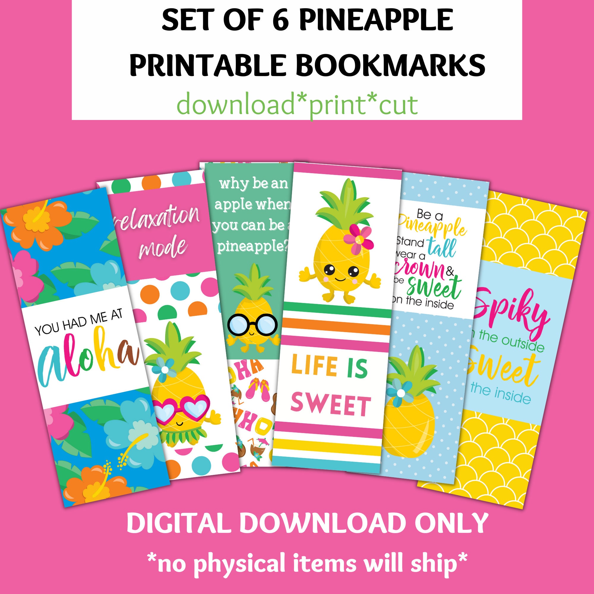 Pineapple Printable Bookmarks, Vacation Bookmarks, Pineapple Gifts ...