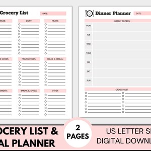 Grocery List and Menu Planner Printables, Shopping List, Dinner Planner, Meal Planner, Printable Grocery List, Printable Dinner Planner
