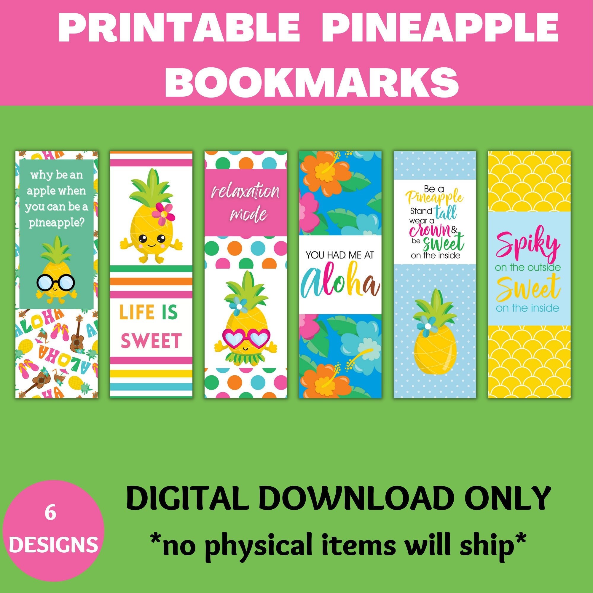 Pineapple Printable Bookmarks, Vacation Bookmarks, Pineapple Gifts ...