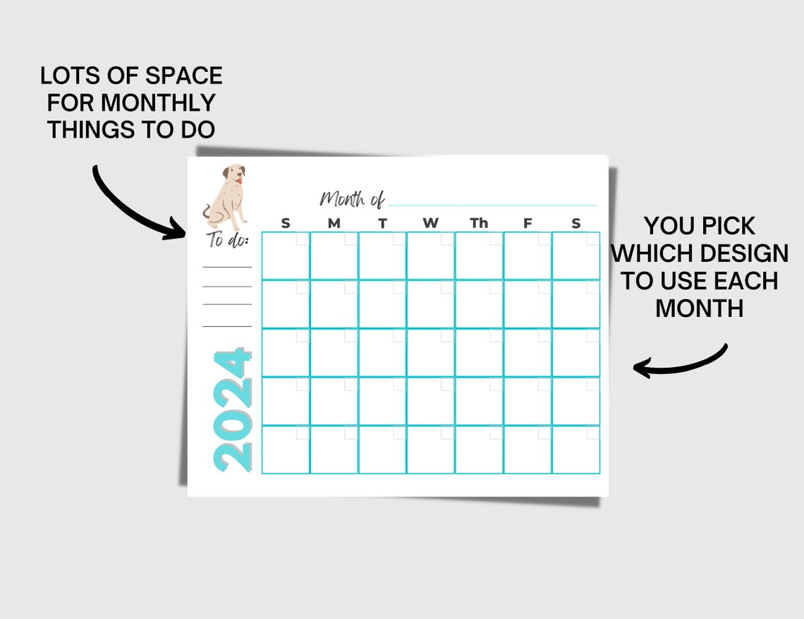 2024 Printable Calendar With Dogs, Dog Calendar, Printable Calendar ...