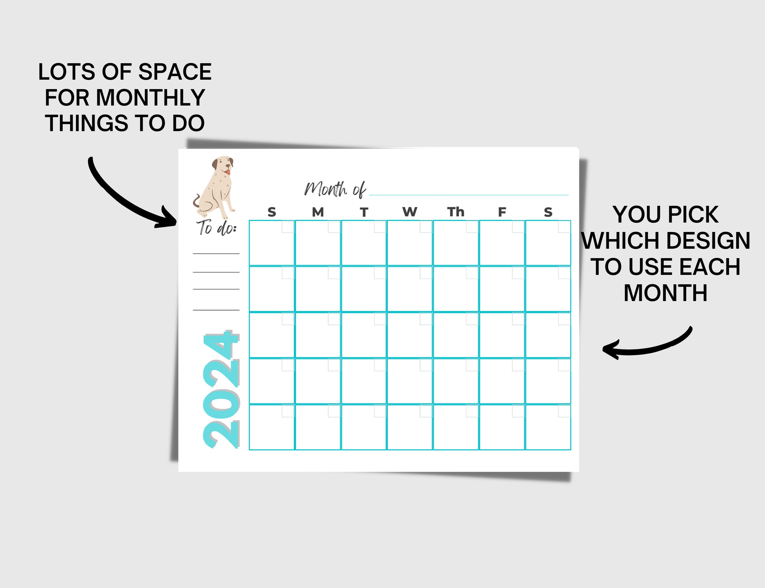 2024 Printable Calendar With Dogs, Dog Calendar, Printable Calendar ...