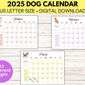 2025 Dog Calendar, Dog Calendar with numbers, Printable Calendar 2025, Blank Calendar, Monthly Calendar, Puppy Calendar