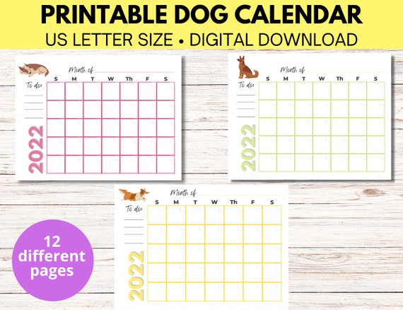 2022 Printable Calendar With Dogs 12 Pages 