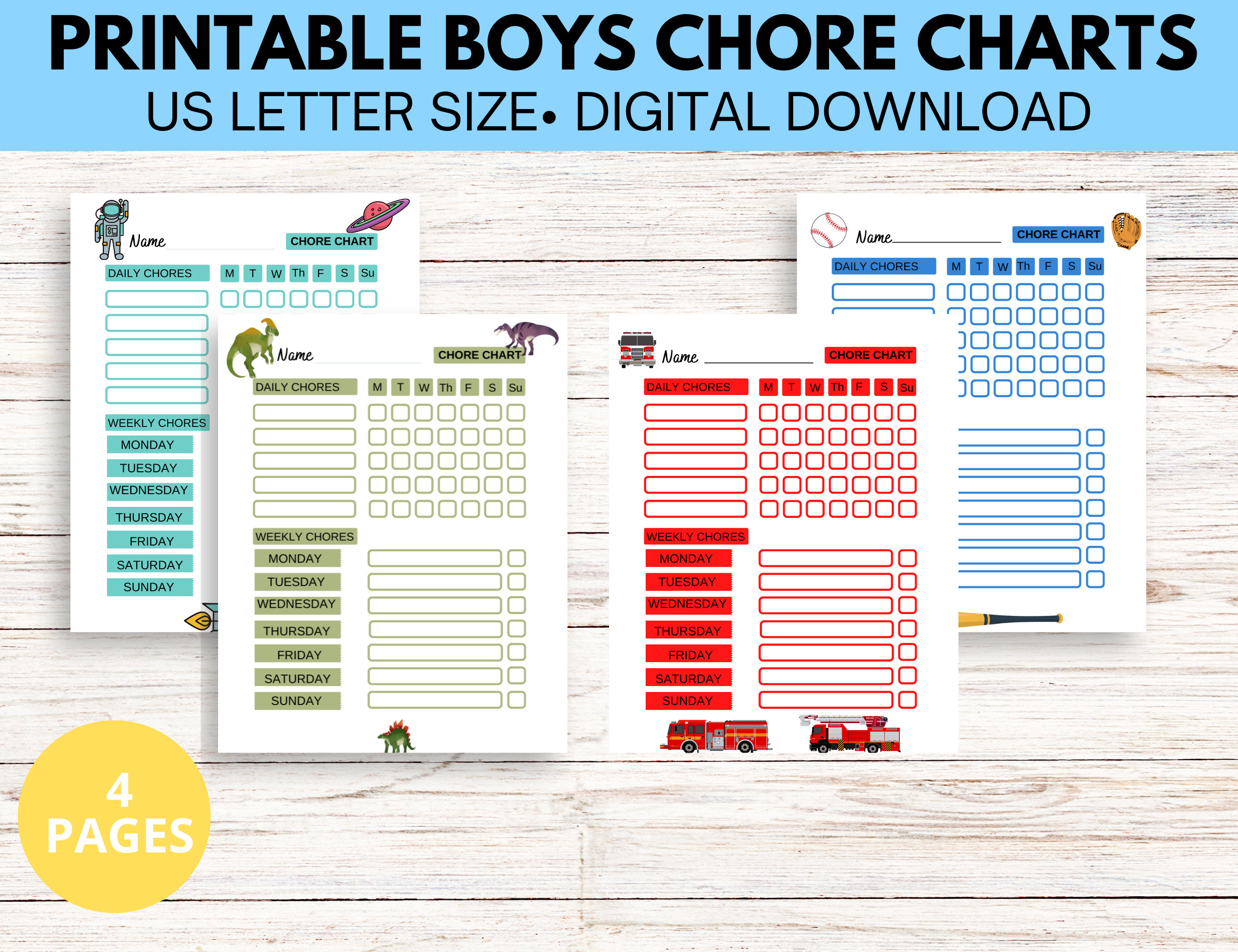 Printable Chore Charts, Chore Charts for Kids, Chore Charts, Dinosaur ...