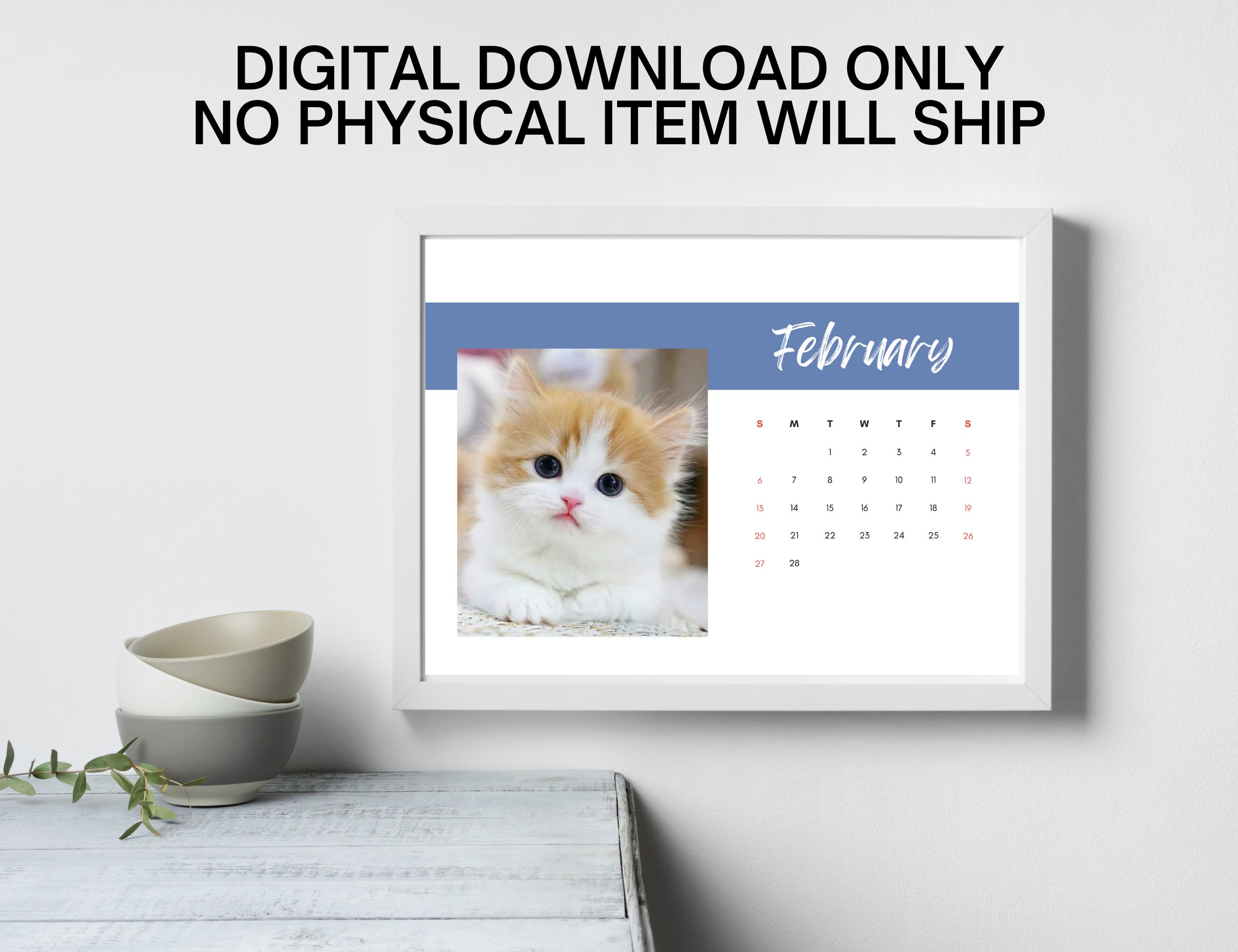 2024 Cat Printable Calendar, 2024 Printable Cat Calendar, Printable Cat Photo Calender, Cat