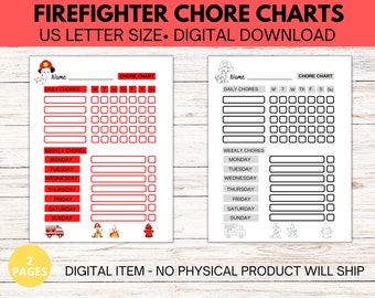 Fire Fighter Printable Chore Chart for Boys, Firefighter Chore Chart, Chore Charts for Kids, Chore Charts, Fire Fighter Chore Chart