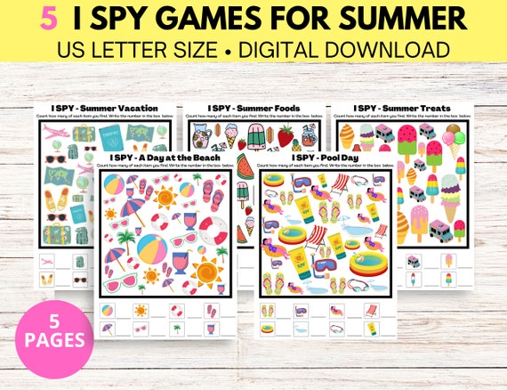 Set of 5 Summer I Spy Games for Kids 