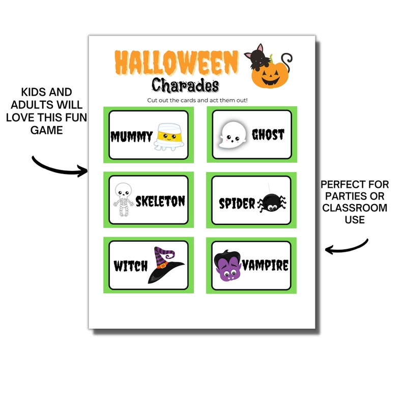 Spooky Halloween Charades Printable Digital Download Party Game Etsy