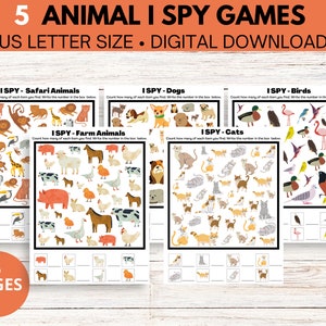 Animal I Spy Games for Kids, Printable I Spy Animals, 5 Look and Find, Seek and Find Games