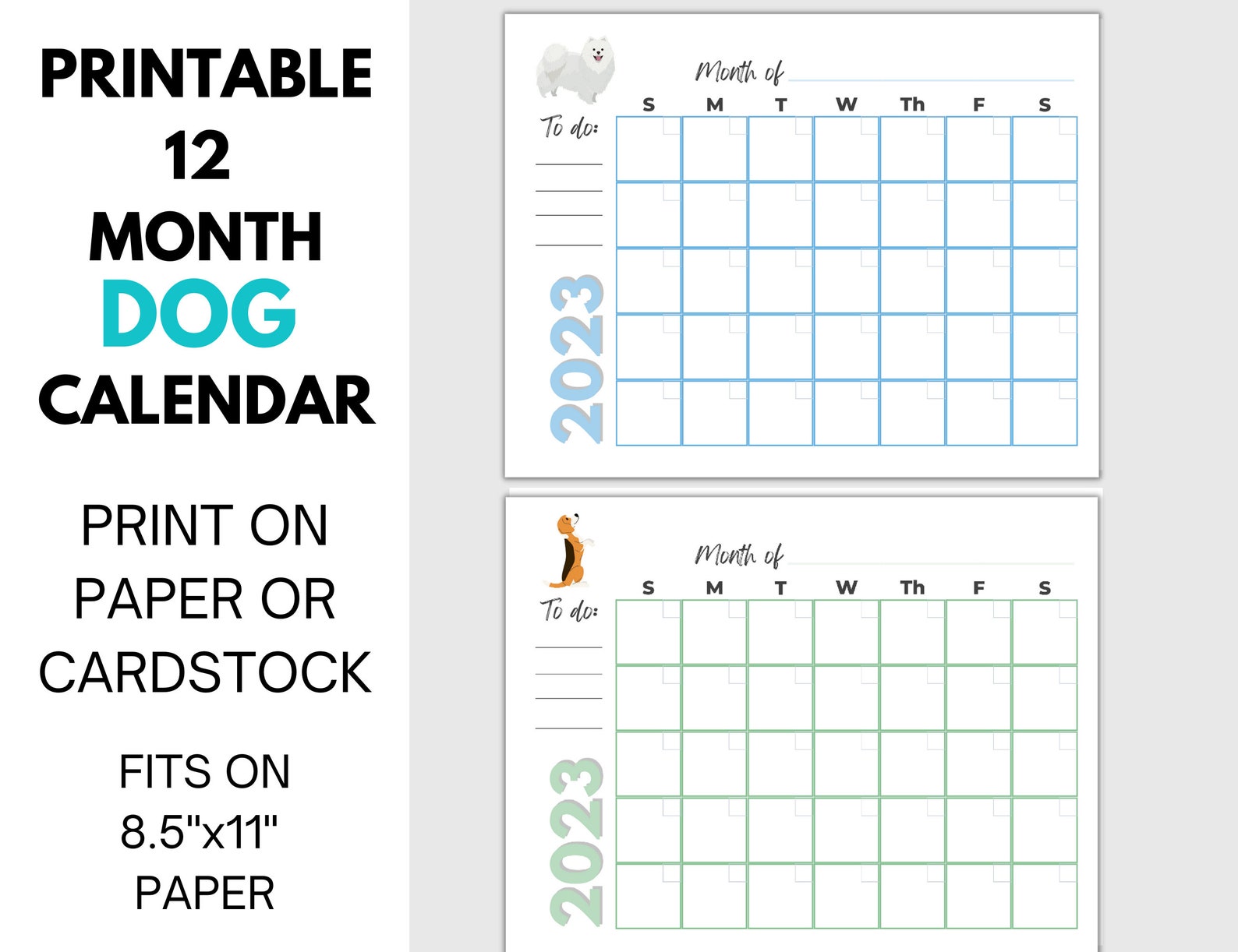 2023 Printable Calendar With Dogs Dog Calendar Printable Etsy