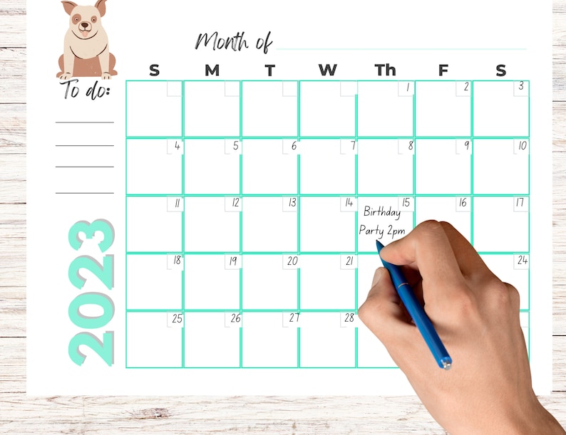 2023 Printable Calendar With Dogs Dog Calendar Printable - Etsy