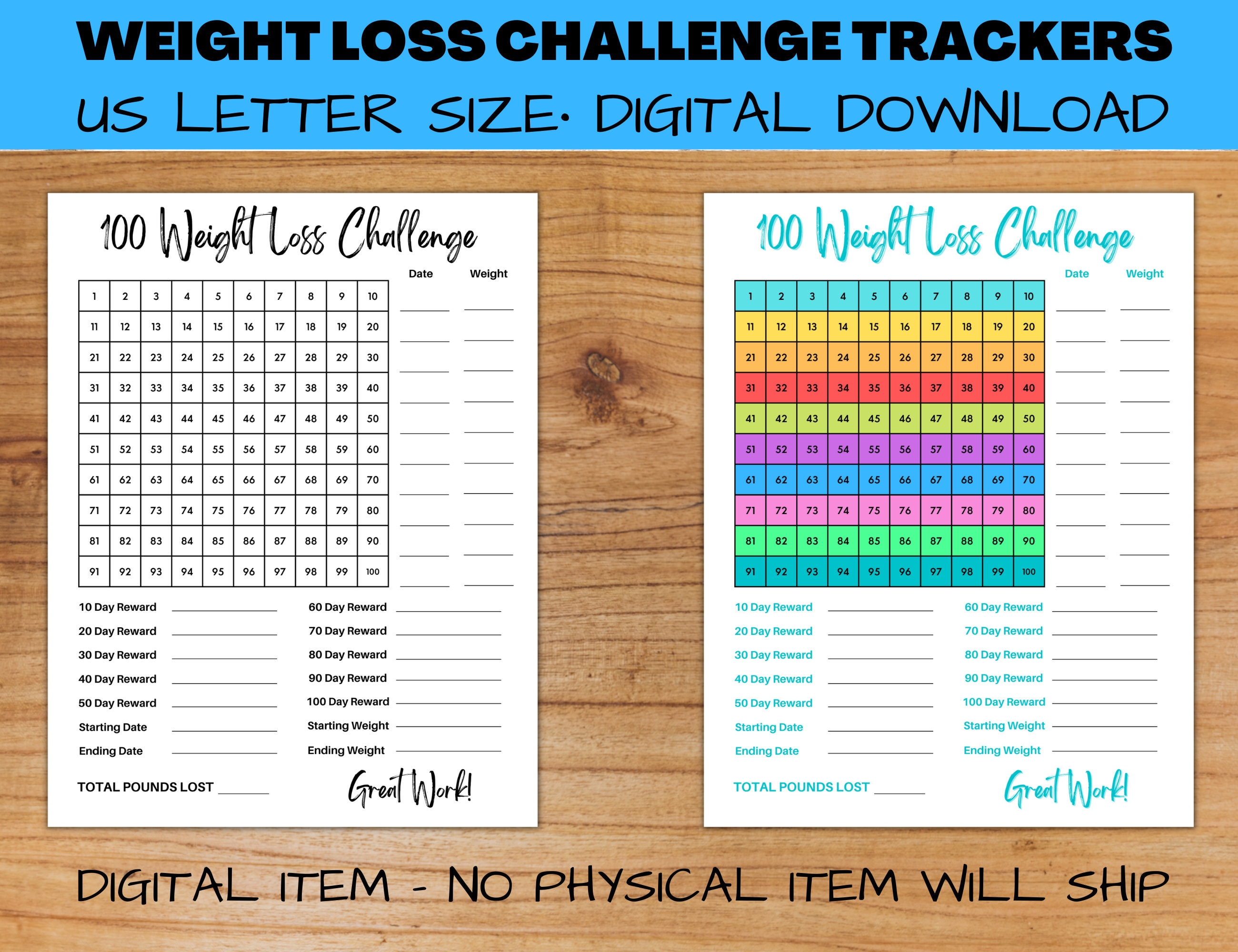 Weight Loss Tracker, Weight Loss Challenge, 100 Day Challenge, Weight Loss, Health Tracker, Diet Challenge