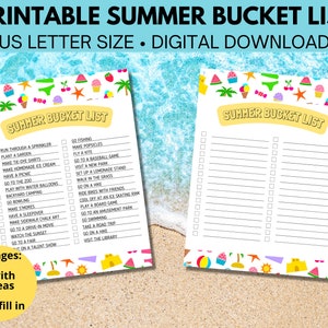 Summer Bucket List Printable, Printable Bucket List, Summer Activity List, Summer Checklist, Instant Download