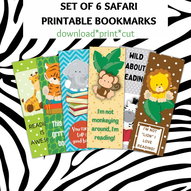 Printable Safari Bookmarks, Bookmarks for Kids, Safari Animal Bookmarks