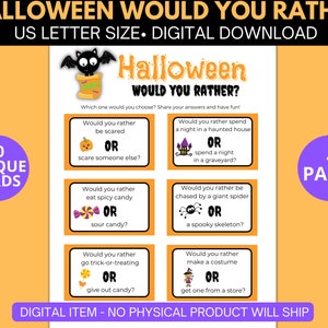 Juego de Halloween &quot;¿Qué prefieres?&quot;, ¿Qué prefieres?, imprimible, juego de fiesta de Halloween, imprimible de Halloween, Halloween