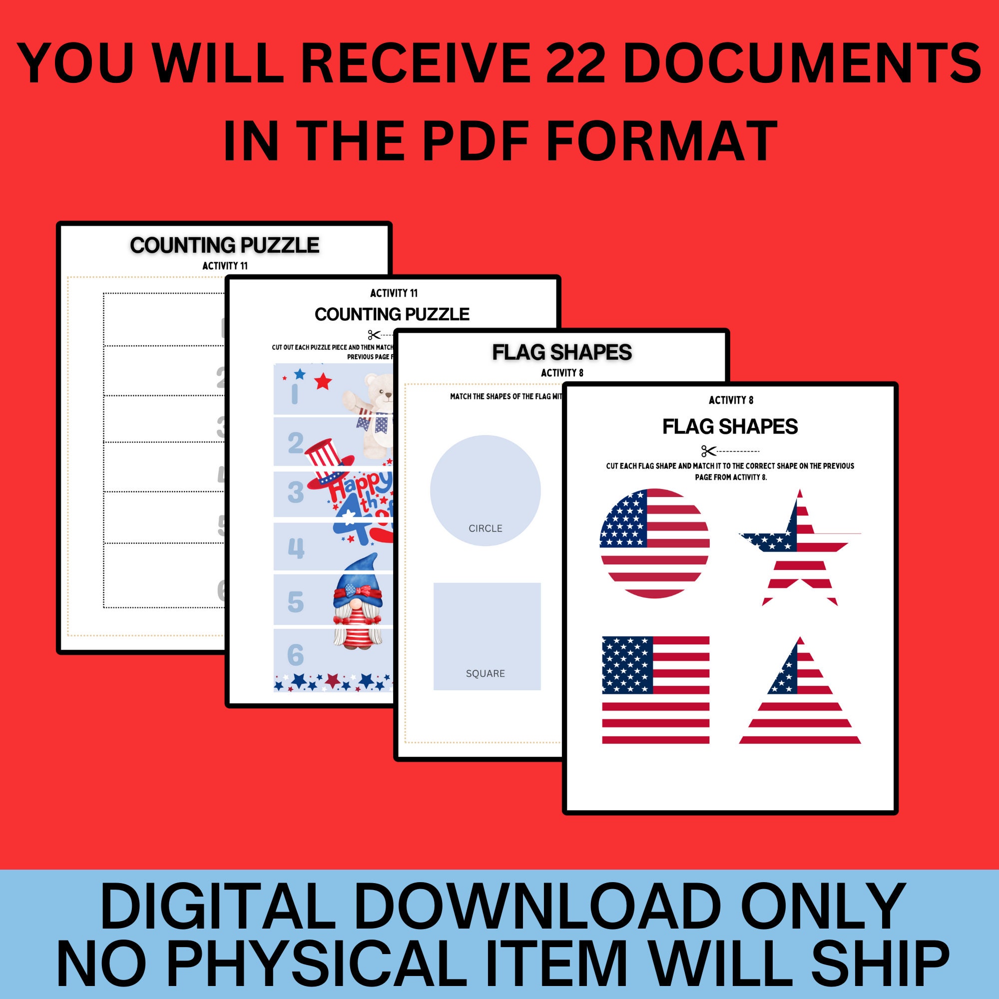 4th of July Printable Activities for Preschoolers and Kindergarteners ...