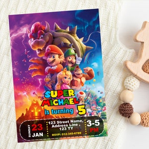 Bearbeitbare Mario-Einladung | Super Mario Geburtstagseinladung | Mario Motto-Geburtstags-Party einladen