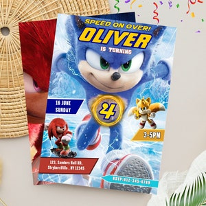 faire-part d'anniversaire sonique | Faire-part d'anniversaire modifiable Sonic l'hiver | Invitation fête d'anniversaire sonique