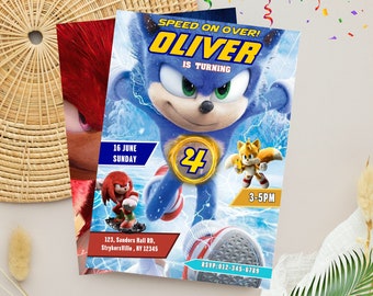 Invito di compleanno di Sonic / Invito di compleanno invernale modificabile di Sonic The Hedgehog / Invito alla festa di compleanno di Sonic
