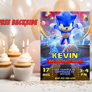 Invitation personnalisée et modifiable Sonic le hérisson | Faire-part d'anniversaire sonique | Modèle de toile numérique