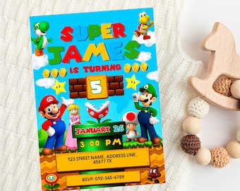 Invito di compleanno modificabile a tema Super Mario / Invito per festa di compleanno a tema Mario / Invito personalizzato a tema Mario