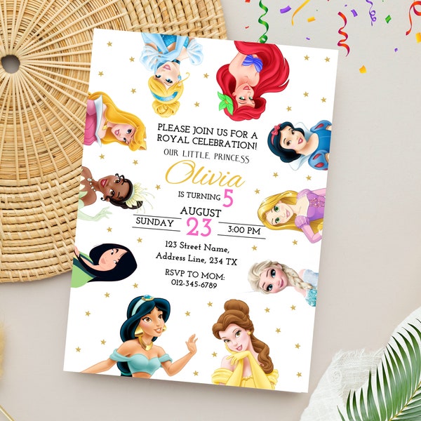 Invitation princesse | Invitation modifiable de fête d'anniversaire de princesse | Modèle numérique princesse