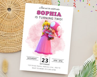 Invito di compleanno della Principessa Peach / Invito modificabile della Principessa Peach di Super Mario / Invito digitale della Principessa