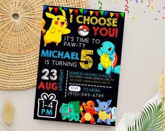 Invito di compleanno Pokemon / Invito per festa Pokemon modificabile / Invito di compleanno Pokemon digitale