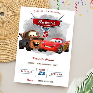 Cars McQueen Invitation | Lightning Mcqueen Birthday Invitation | Cars Birthday Invitation | McQueen Mater Invitation