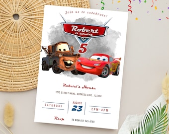 Cars McQueen Invitation | Lightning Mcqueen Birthday Invitation | Cars Birthday Invitation | McQueen Mater Invitation