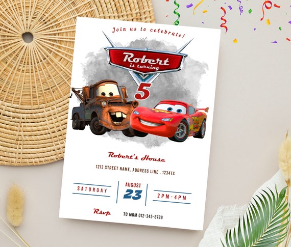 Cars McQueen Invitation | Lightning Mcqueen Birthday Invitation | Cars Birthday Invitation | McQueen Mater Invitation