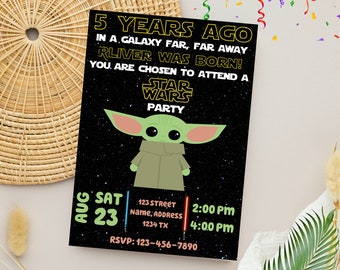 Invito Baby Yoda / Invito modificabile per la festa di compleanno di Baby Yoda / Modello digitale personalizzato di Yoda