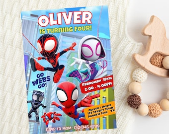 Invito di compleanno modificabile di Spidey / Invito di compleanno digitale di Spidey e i suoi fantastici amici / Modello personalizzato
