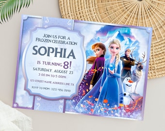 Bewerkbare Frozen verjaardagsuitnodiging | Uitnodiging voor verjaardagsfeestje Frozen | Uitnodiging voor Elsa en Anna