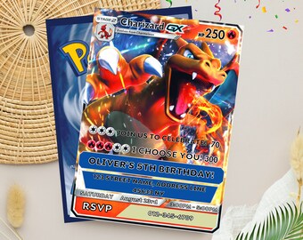 Invito di compleanno modificabile a tema Pokemon / Invito per festa di compleanno con carta Pokemon / Invito personalizzato con carta Pokemon Charizard