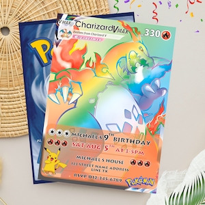 Faire-part d'anniversaire Pokémon modifiable | Invitation anniversaire carte Pokémon | Modèle numérique personnalisé