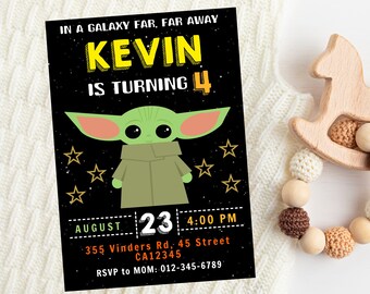 Invito Baby Yoda / Invito modificabile per la festa di compleanno di Yoda / Invito digitale personalizzato a tema Yoda
