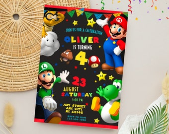Invito di compleanno di Super Mario / Invito modificabile per la festa di compleanno di Mario / Modello digitale personalizzato Canva