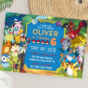 Invitation Pokémon | Invitation de fête d'anniversaire Pokémon modifiable | Modèle d'invitation personnalisé Pokémon Pikachu