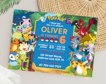 Invito Pokemon / Invito modificabile per festa di compleanno Pokemon / Modello di invito personalizzato Pokemon Pikachu