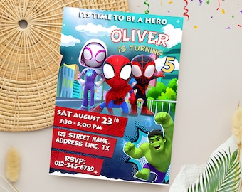 Invito di Spidey / Invito alla festa di Spidey modificabile e personalizzato / Invito di compleanno dei suoi fantastici amici
