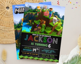 Invitación de cumpleaños editable de Minecraft / Invitación personalizada a fiesta de cumpleaños con tema de mina / Plantilla de cumpleaños de jugador de mina digital