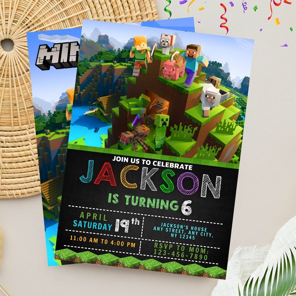 Editable Minecraft Birthday Invitation | Personalized Mine Theme Birthday Party Invite | Digital Mine Gamer Birthday Template