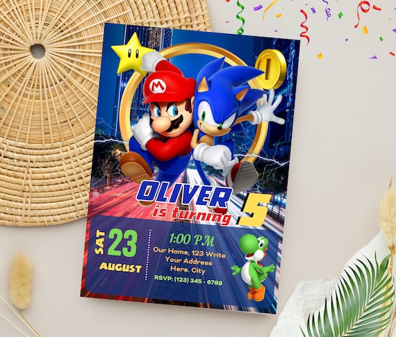 Mario Sonic Invitation | Super Mario and Sonic Birthday Party Invite | Editable and Personalized Digital Party Template