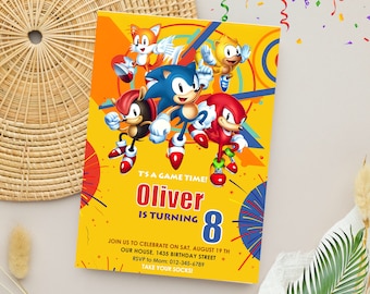 Invito stampabile a tema Sonic The Hedgehog / Sonic, Knuckle e Tals in un unico modello Invito di compleanno / Invito per festa a tema Sonic
