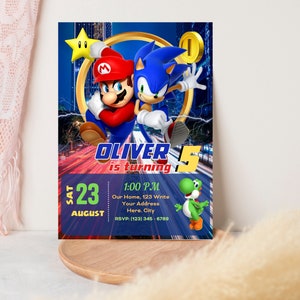 Inbjudan till Mario Sonic | Inbjudan till Super Mario och Sonic-födelsedagsfest | Redigerbar och personlig digital festmall bild 6